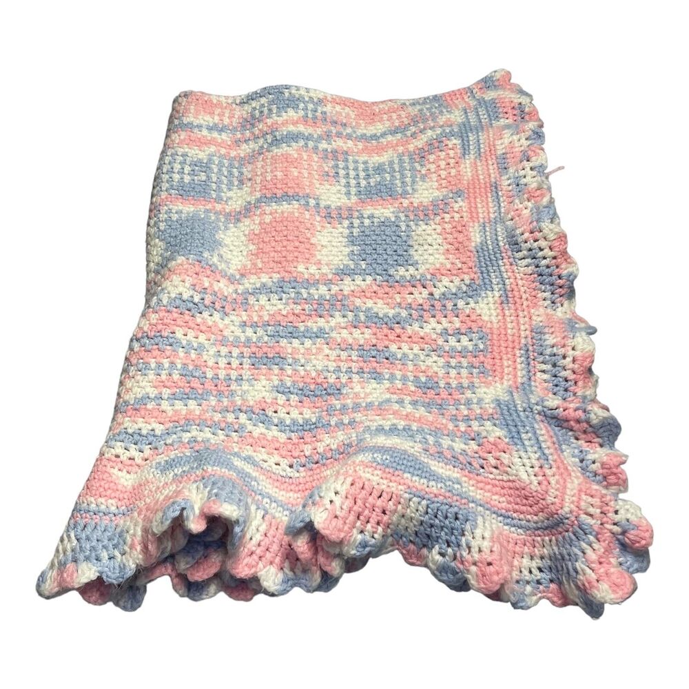 Baby Blanket Stepping Stone Knit Scalloped Edge Multicolor 38" x 58" - Picture 5 of 6
